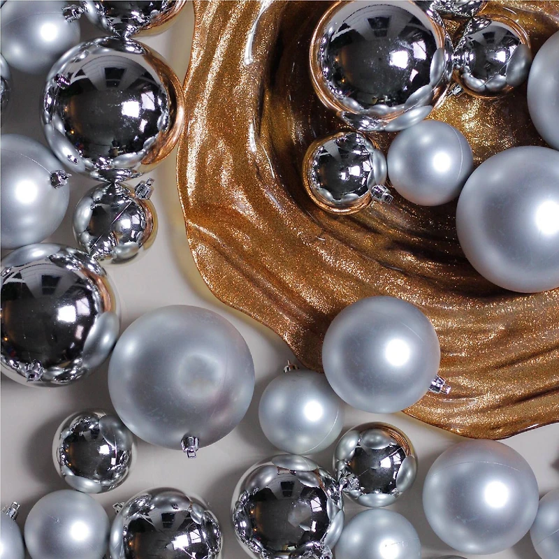 50ct. Silver Splendor Shatterproof 2-Finish Christmas Ball Ornaments