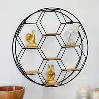 Black Metal Round 7 Shelves Wall Shelf 28" x 5" x 28"