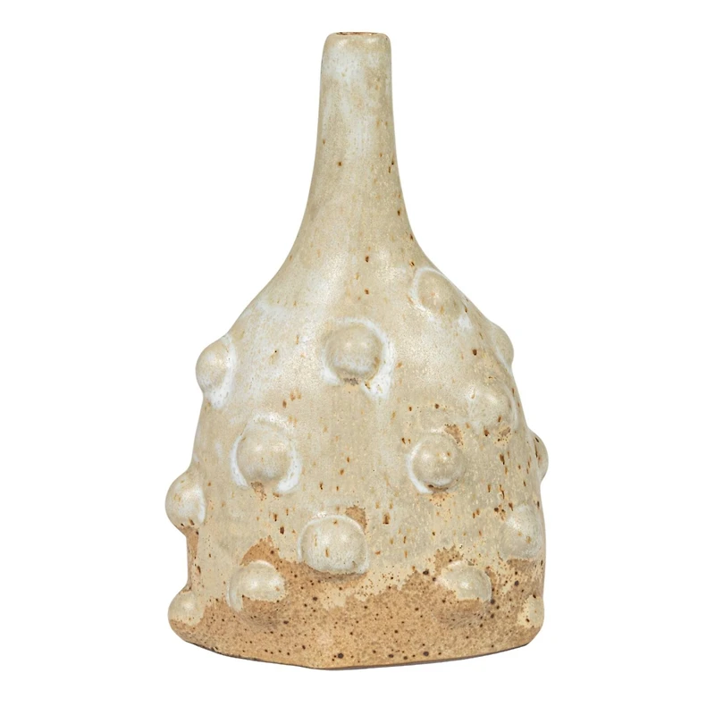 Hello Honey® 8" White Stoneware Vase with Raised Dots & Reactive Glaze