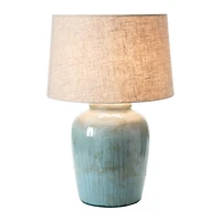 Hello Honey® 25" Aqua Reactive Glass Coastal Stoneware Table Lamp with Linen Shade