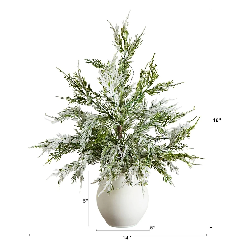 18" Pre-Lit Snowed Cypress Artificial Potted Christmas Tree