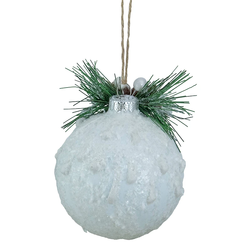 5" White Frosted NOEL with Holly and Berries Christmas Glass Ornament