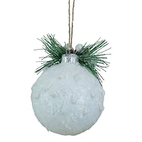 5" White Frosted NOEL with Holly and Berries Christmas Glass Ornament