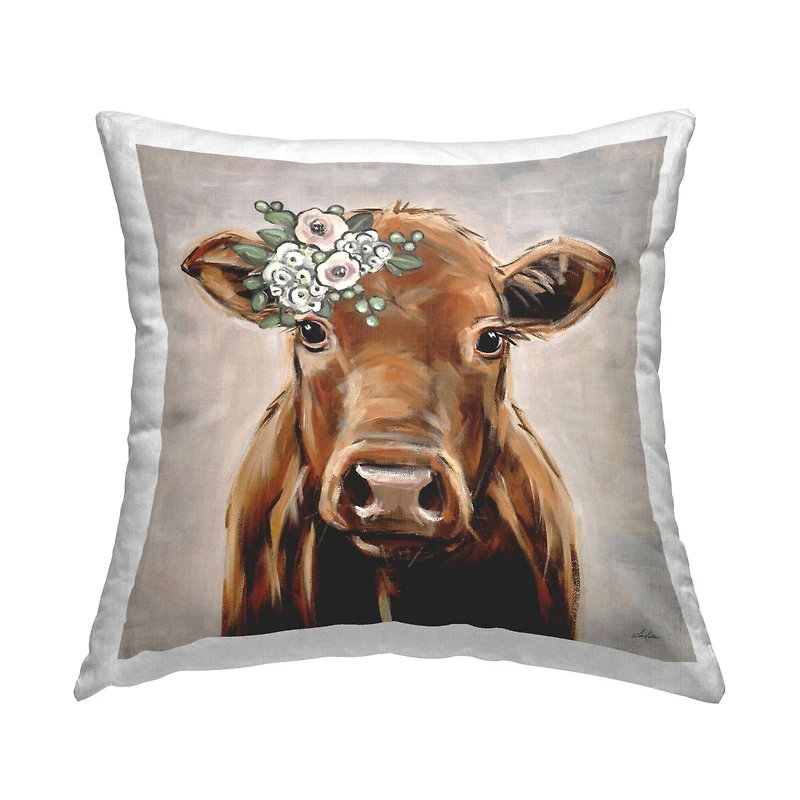 Stupell Industries Country Calf Cow Flower Blossom Throw Pillow, 18" x 18"