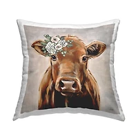 Stupell Industries Country Calf Cow Flower Blossom Throw Pillow, 18" x 18"