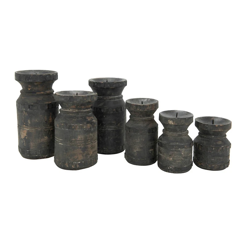 Hello Honey® Black Found Wood Pillar Candleholders Set