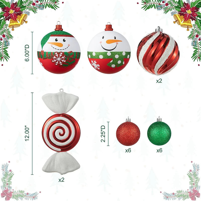 Glitzhome® 18 Pack Whimsical Red & Green Deluxe Large Ornaments