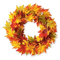 Glitzhome® 24" Fall Lighted Maple Leaves Wreath with Timer
