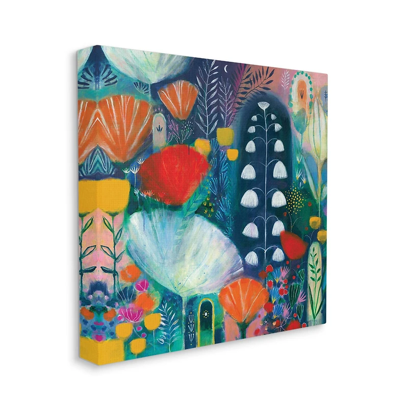 Stupell Industries Playful Field of Abstract Florals Blue Red Canvas Wall Art