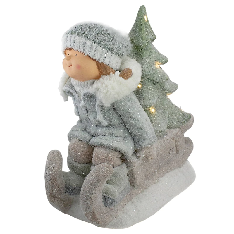 15" Lighted Girl On Sled Tabletop Decoration