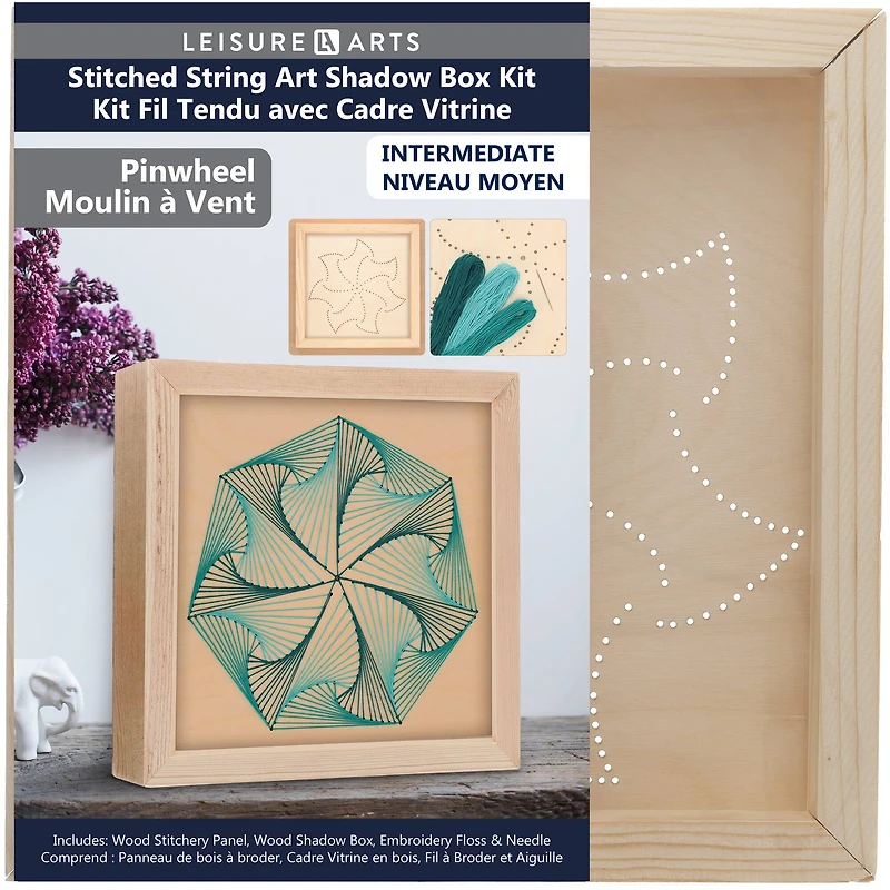 Leisure Arts® Intermediate Pinwheel Wood Stitched String Art Shadow Box Kit