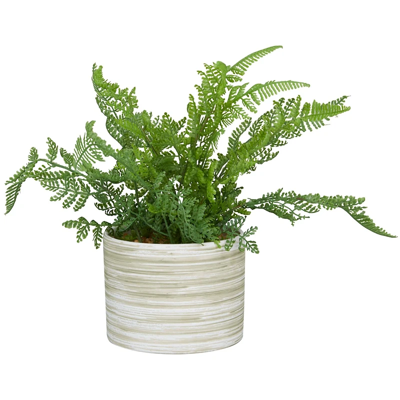 The Novogratz 13" Green Faux Foliage Fern Artificial Plant With Patterned Round Pot
