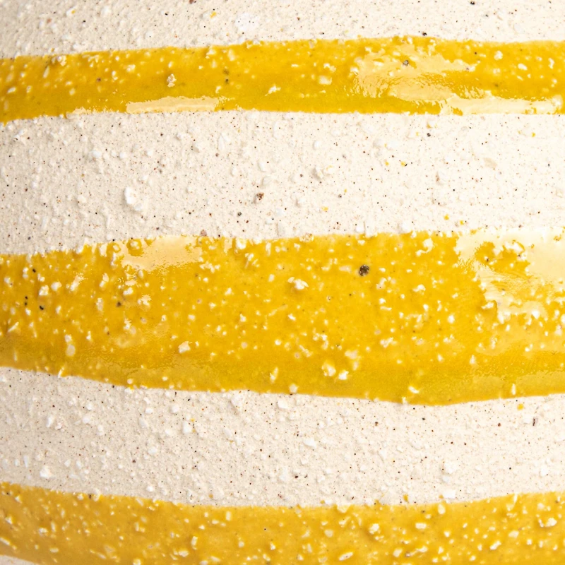 Hello Honey® 5.25" Yellow & White Striped Stoneware Vase with Sphere Shape & Footed Base