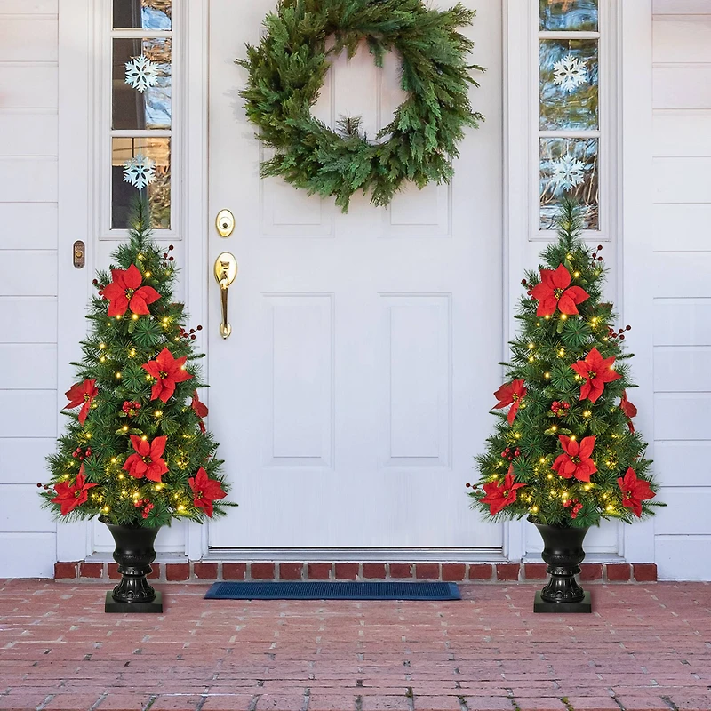 2 Pack 4ft. Pre-Lit Pine Artificial Christmas Porch Tree
