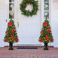 2 Pack 4ft. Pre-Lit Pine Artificial Christmas Porch Tree