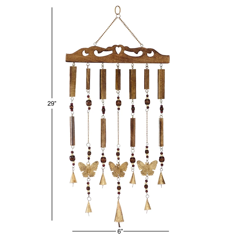 26" Brown Butterfly Mango Wood Coastal Windchime