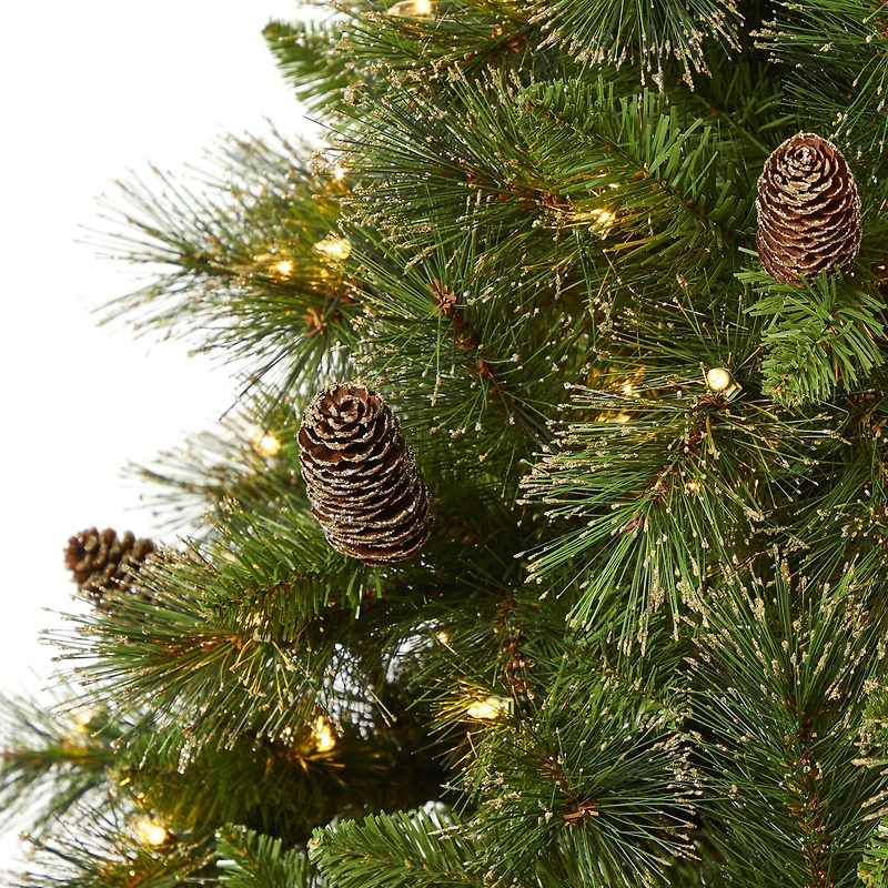 7.5ft. Pre-Lit Golden Tip Washington Pine & Pinecones Artificial Christmas Tree with Clear Lights
