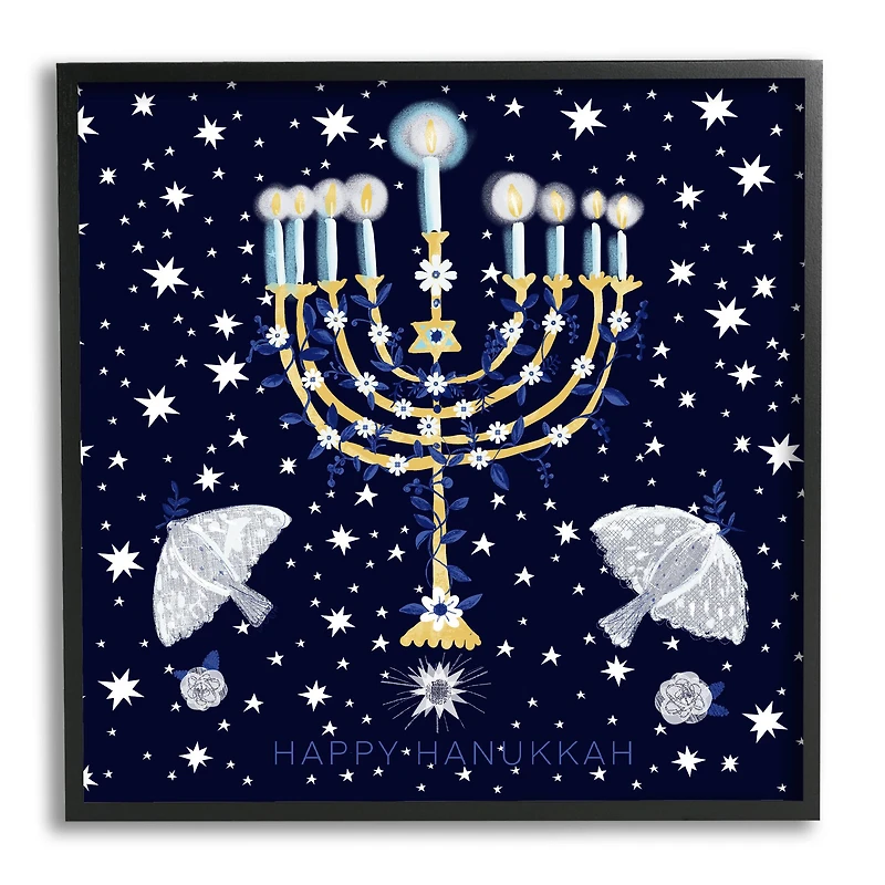 Stupell Industries Happy Hanukkah Starry Menorah Framed Giclee Art