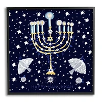 Stupell Industries Happy Hanukkah Starry Menorah Framed Giclee Art