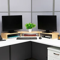 Mind Reader Dual Monitor Stand, Laptop Riser, Desktop Organizer, Office, MDF