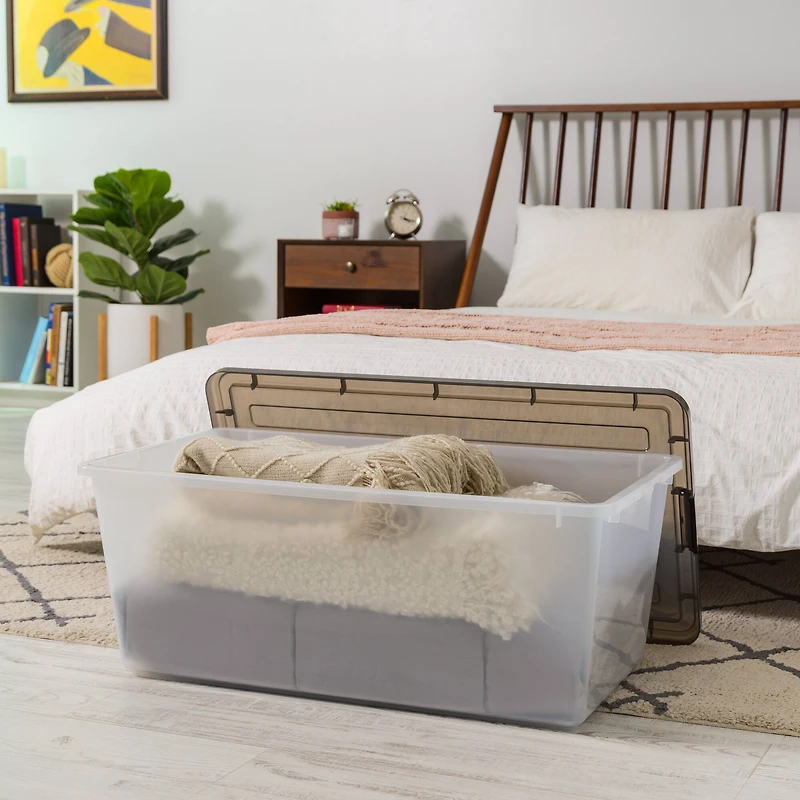 Iris® 91qt. Clear View Plastic Storage Bins with Gray Latching Buckle Lids, 4ct.