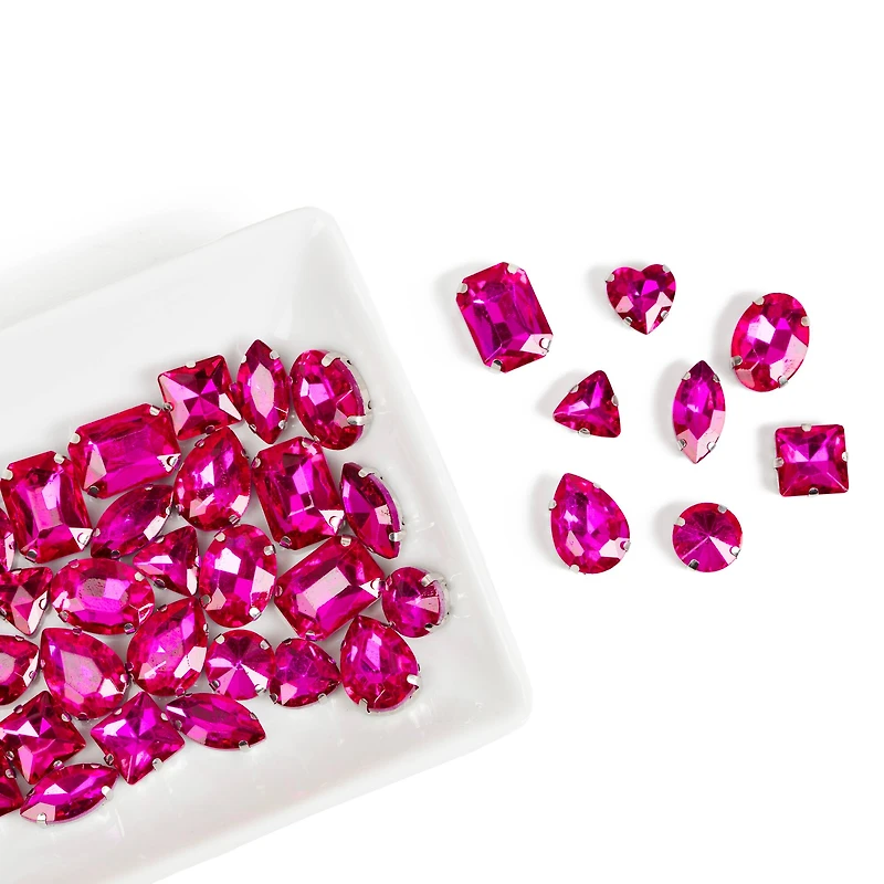 CousinDIY Silver Fuchsia Glass Sew-On Rhinestones, 48ct.