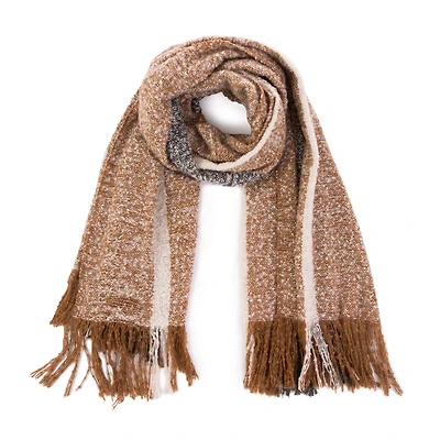 Glitzhome® 70" Tan, White & Gray Scarf with Tassels