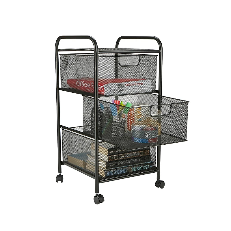 Mind Reader Black 3 Drawer Mesh Rolling Cart