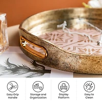 Glitzhome® Gold Round Abstract Mirrored Trays Set