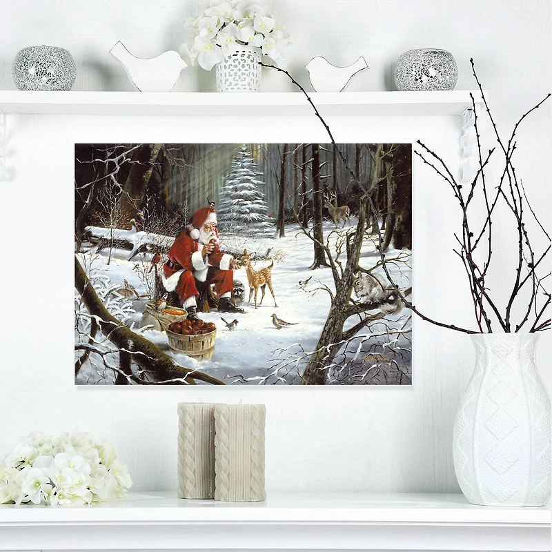Designart - Santa Claus with deer in snowy woods