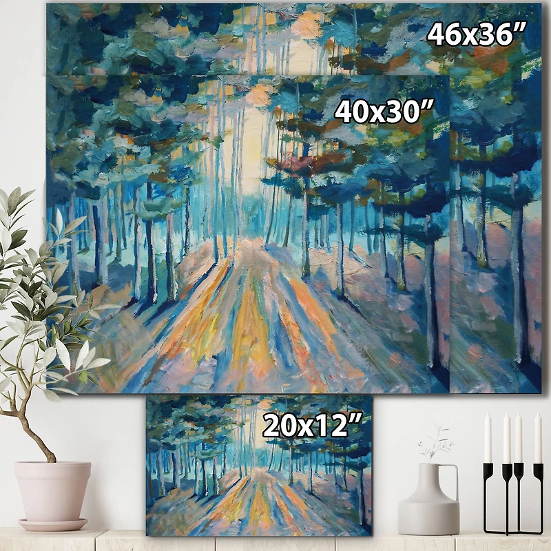 Designart - Handpainted Sunlight In Winter Forest