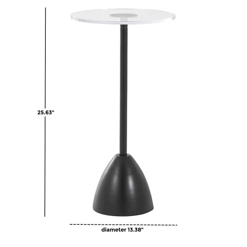 25.5" Black Metal Pedestal Accent Table with Clear Acrylic Tabletop