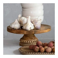Hello Honey® 11.5" Hand-Carved Mango Wood Pedestal with Wood Beads