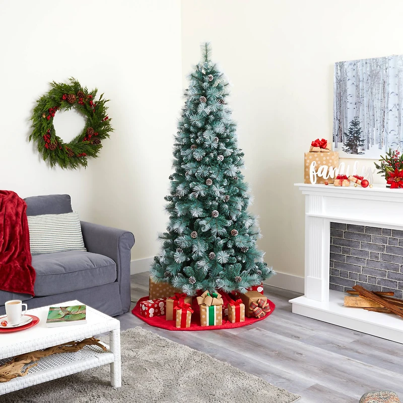 7ft. Pre-Lit Frosted Tip British Columbia Mountain Pine & Pinecones Artificial Christmas Tree with Clear Lights