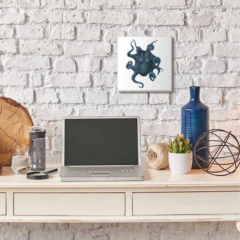 Stupell Industries Minimal Blue Octopus Marine Life Sea Creature,12" x 12"