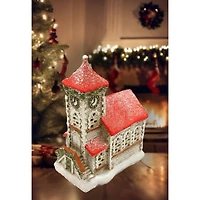 Wizardi 11.81" Christmas Snowy Village Church Ceramic Ornament