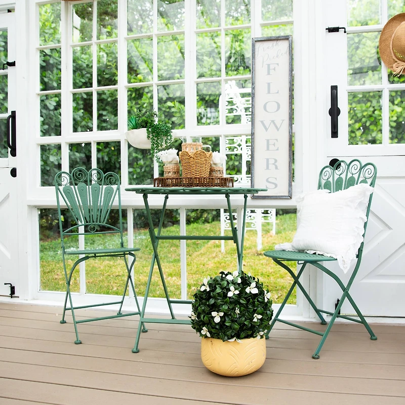 15in. UV Resistant Artificial Boxwood and Gardenia Topiary Plant (Indoor/Outdoor)