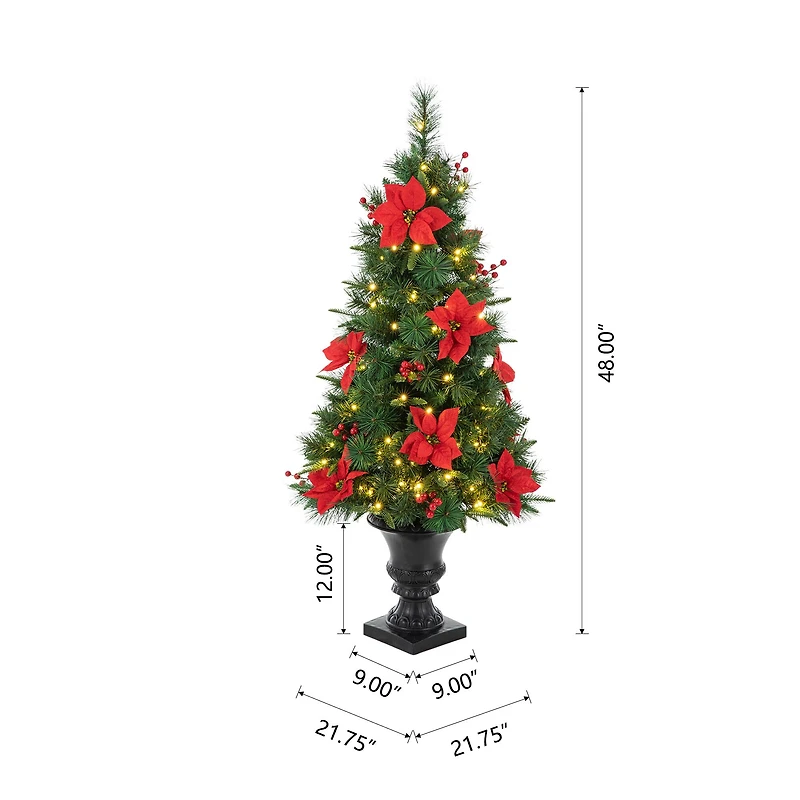 2 Pack 4ft. Pre-Lit Pine Artificial Christmas Porch Tree