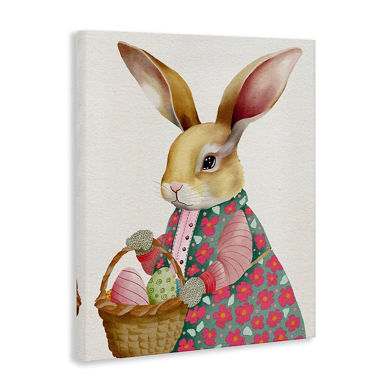 Stupell Industries Easter Bunny with Egg Basket Canvas Wall Art