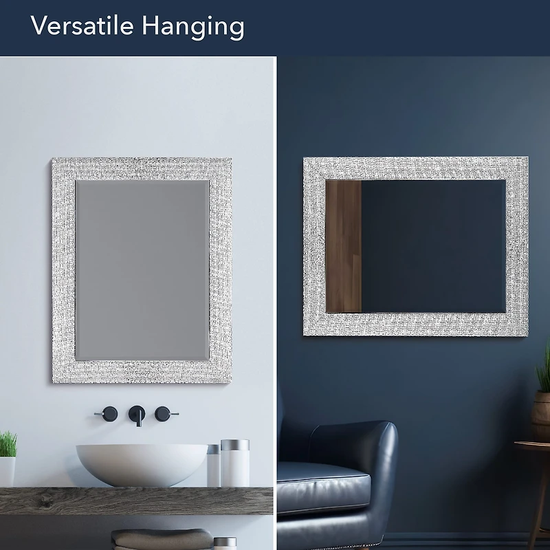 Head West 29" Chrome & White Tile Textured Framed Vanity Mirror