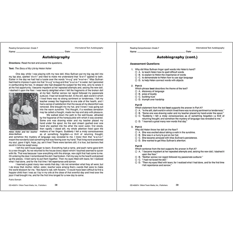 Mark Twain Reading Comprehension Workbook