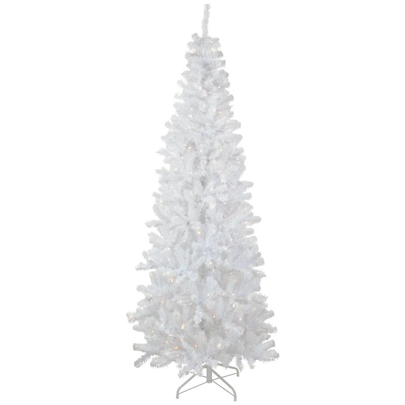 6.5ft. Pre-Lit White Georgian Pine Pencil Artificial Christmas Tree, Warm White LED Lights