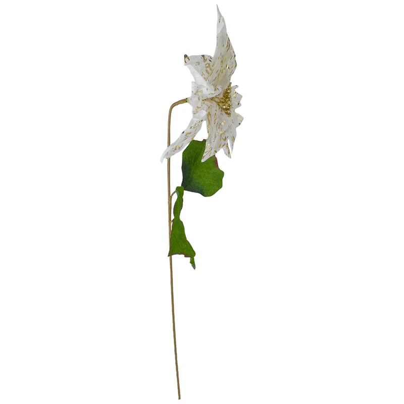 White & Gold Christmas Poinsettia Stem