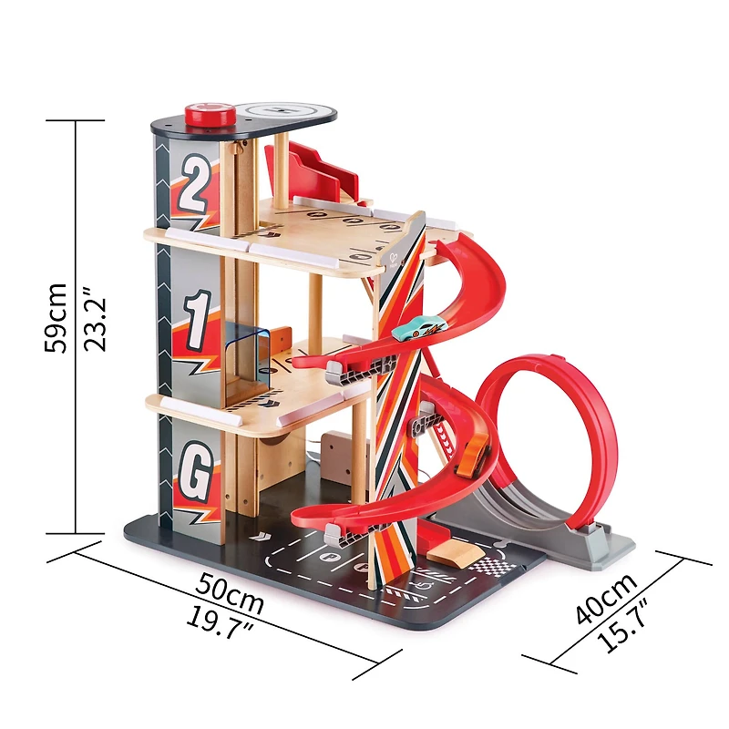 Hape Gearhead Stunt Garage Wooden High-Rise Car Parking Lot