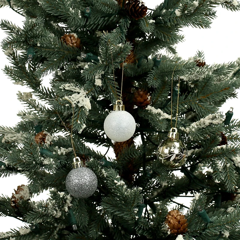 7 Pack 1.5" Silver & Gold Leaf Design Shatterproof Ball Ornaments by Ashland®