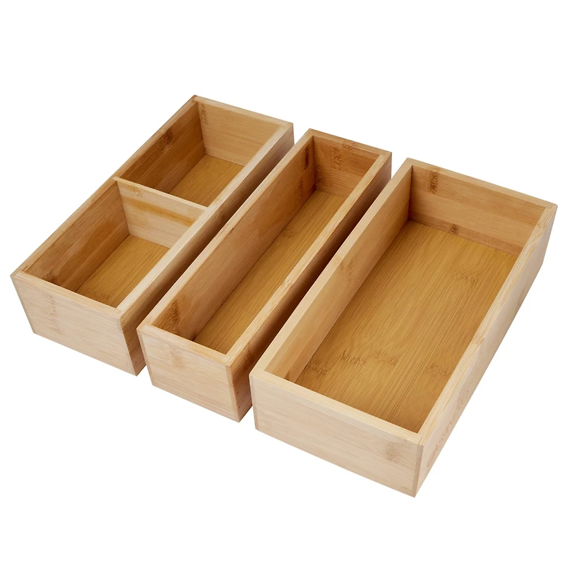 Kitchen Details 4-Compartment Bamboo Drawer Organizer Set