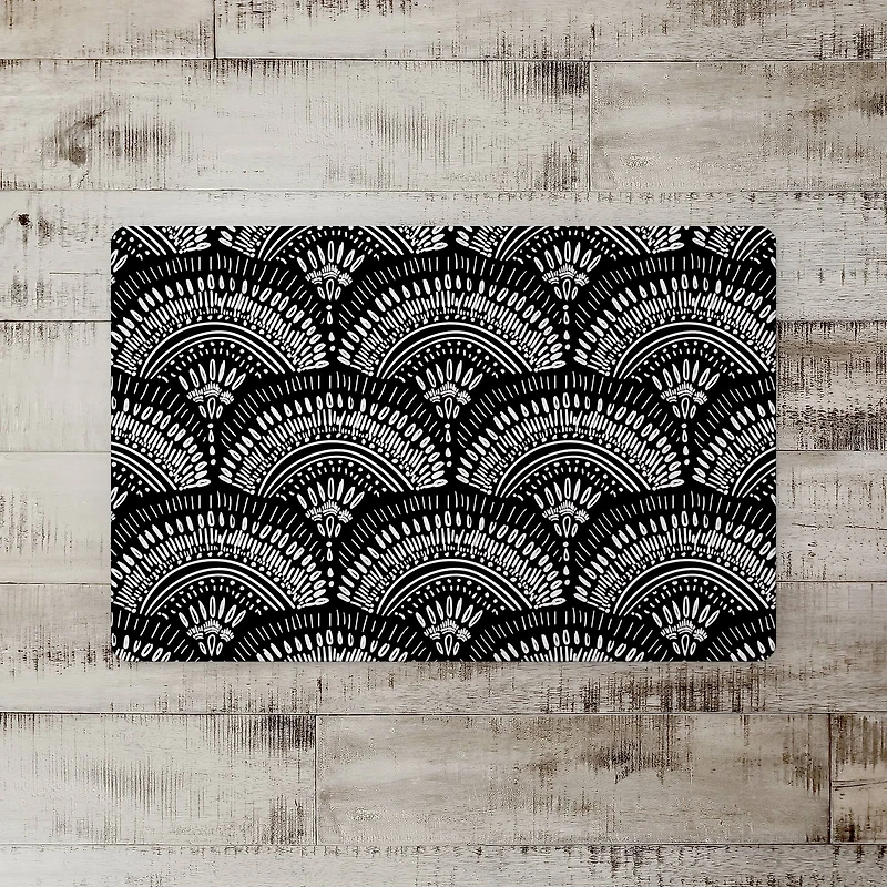 18" x 27" Black & White Bohemian Fan Sketch Pattern Floor Mat