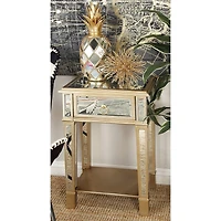 27" Beige Chinese Fir Glam Accent Table
