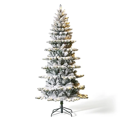 7.5ft. Pre-Lit Flocked Slim Spruce Artificial Christmas Tree, Warm White LED Lights
