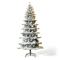7.5ft. Pre-Lit Flocked Slim Spruce Artificial Christmas Tree, Warm White LED Lights